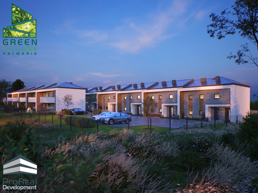 Green Village Kalwaria — wizualizacja osiedla domów w zabudowie szeregowej